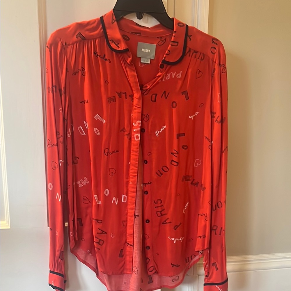 Red Button-Up Shirt with Black Accents